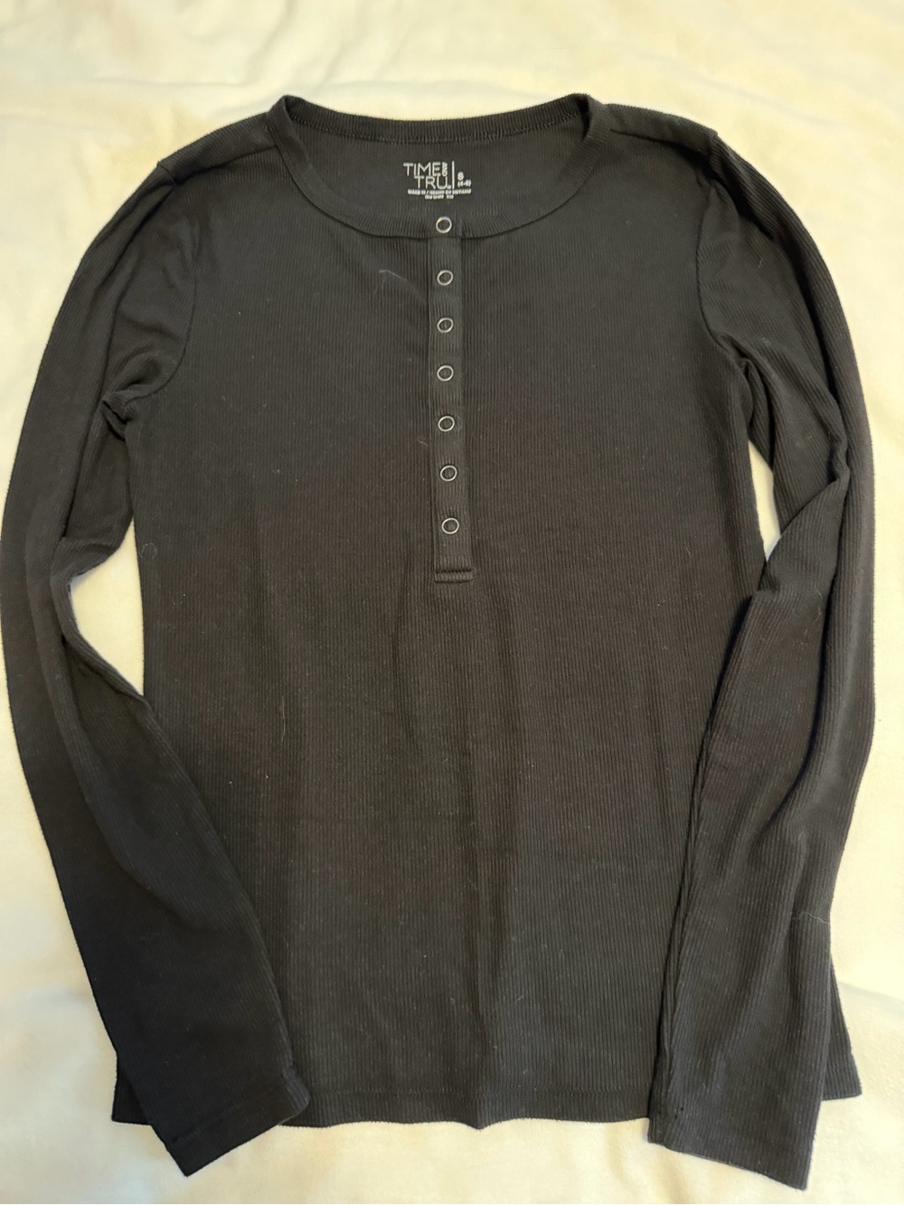 Time and Tru Black Long-Sleeve Henley Shirt